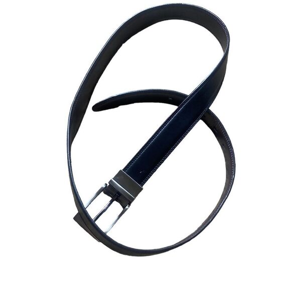 Mens leather belt black w silver buckle 40/100 - Picture 2 of 4